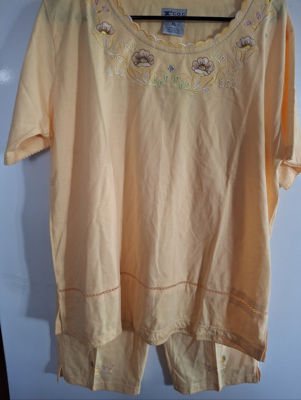 Yellow Embroidered Short Sleeve Top with Matching Carpi Pants